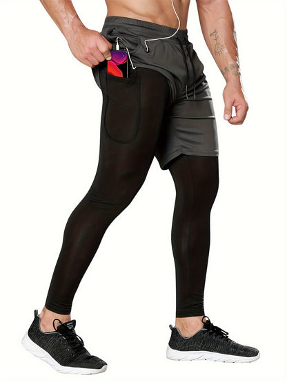 Set of 2 Men'S 2-In-1 Running And Workout Pants Designed for Gym Use, Featuring a Towel Loop