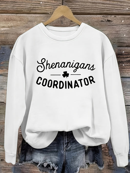 Directional Clover Letter Fashion Print Women'S Pullover Crew Neck Sweatshirt