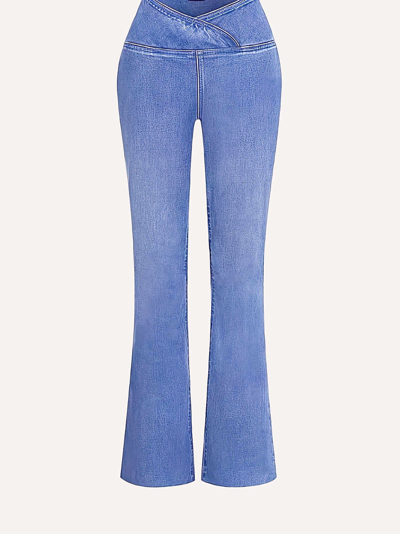 Women's High-Waisted Stretch Jeans - Wide-Leg Bell-Bottom Flared Pants with Cross-Waist , -Like Rayon//Spandex (75/23/2%), All-Season Casual to Dressy Wear, Wrinkle-Resistant Trousers