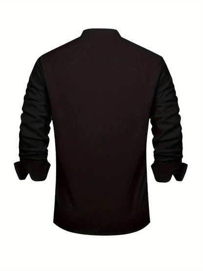 Men's Solid Plus Size Long Sleeve Casual Shirt - Stretch