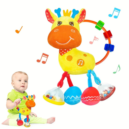 Deer Baby Plush Rattle Toy - Crinkle paper, rattle and squeak sensory play – main product image