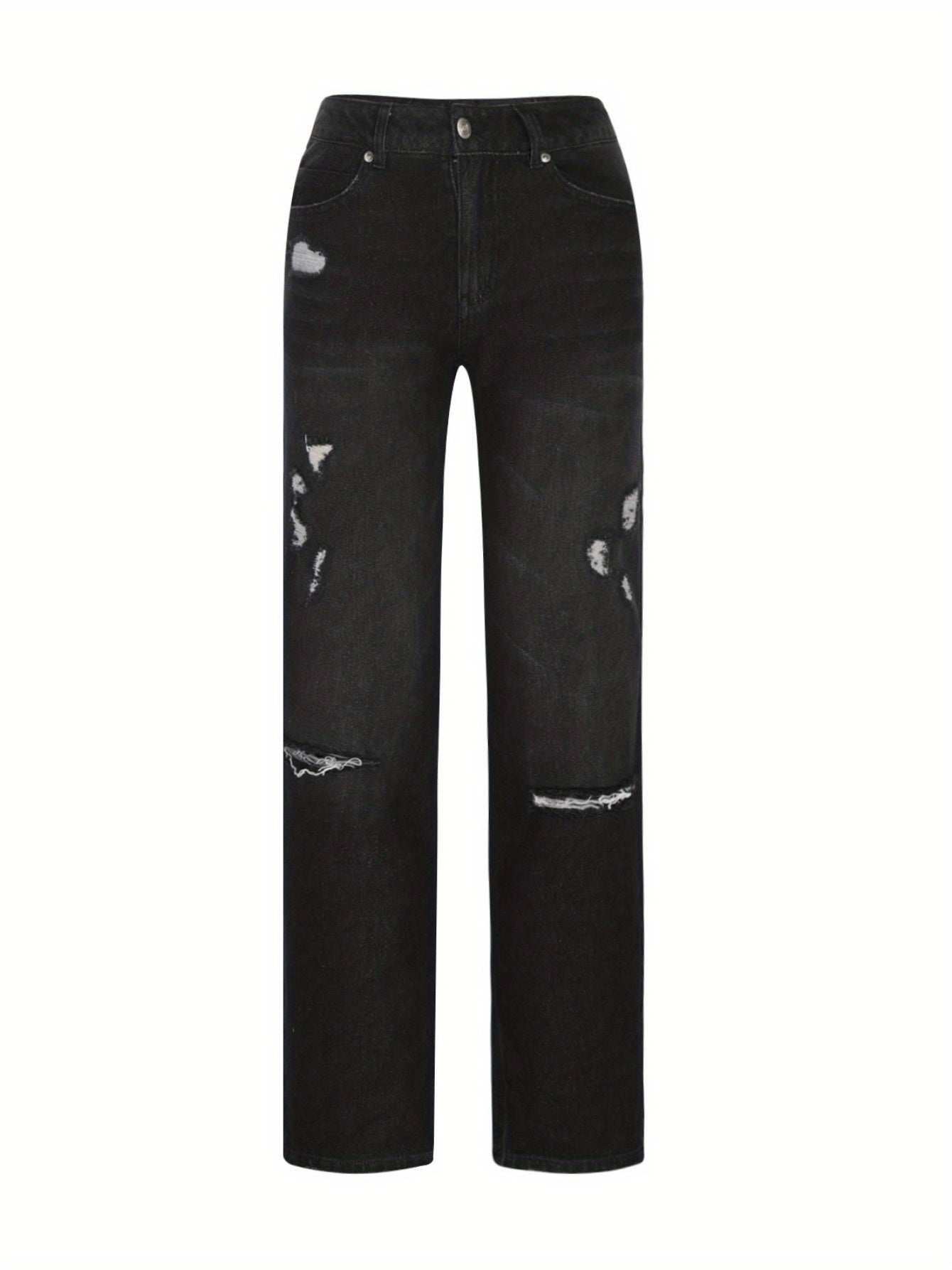 1 Women's Ripped Flare Wide Leg Slightly Stretchy Jeans - Fashion Distressed Casual Streetwear - US Size XS-XXL