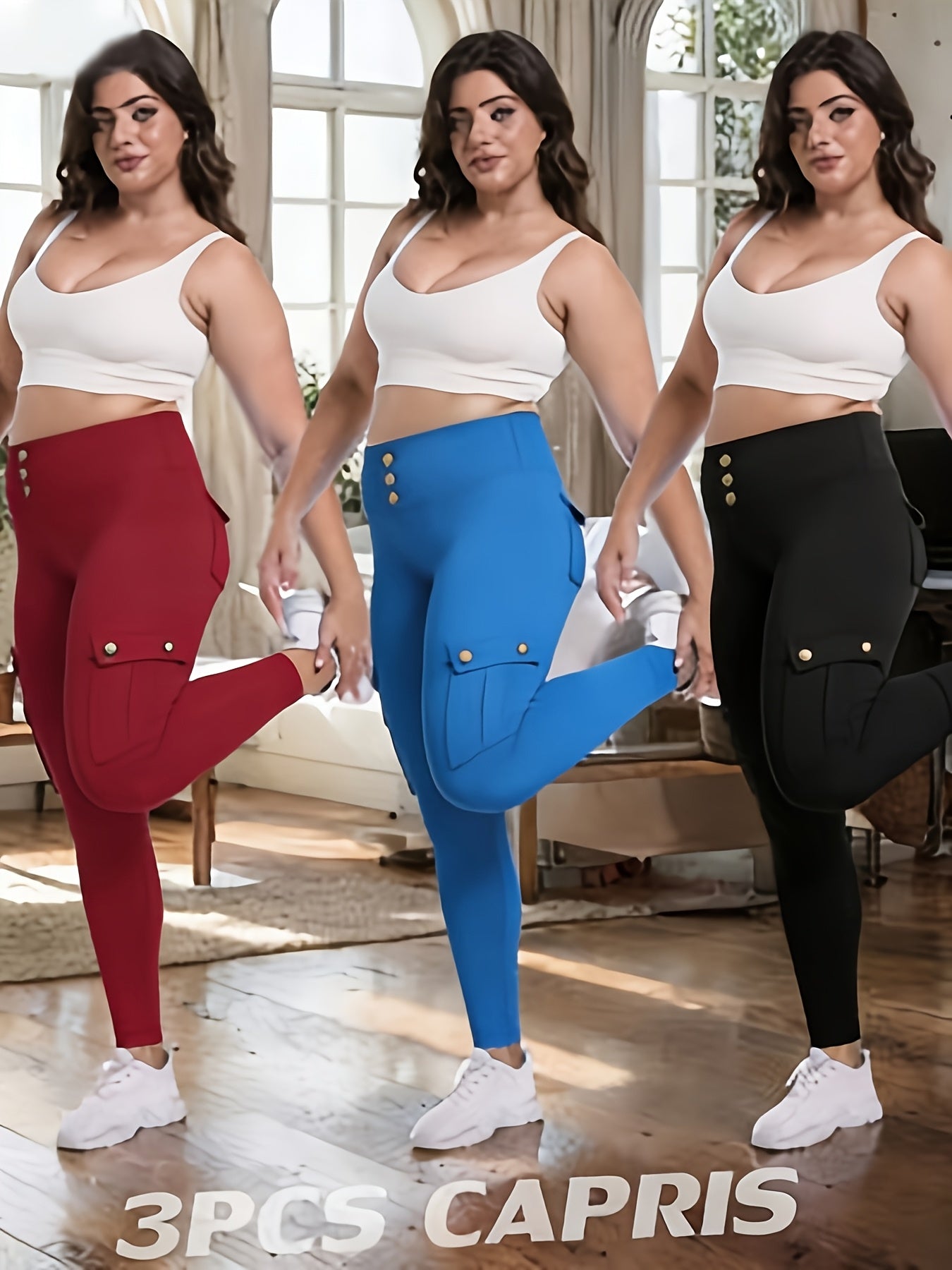 3-Pack High Waisted Cargo Yoga Pants With Slide Pockets - Tummy Control, 4 Pockets, Breathable 4-Way Stretch, Moisture Wicking, Perfect For Running, Gym & Yoga Lovers