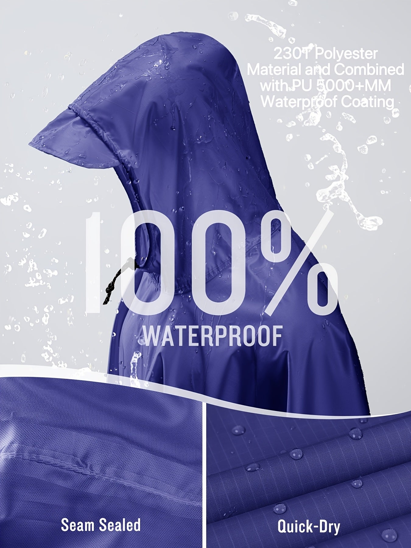 3-In-1 High Quality Hooded Rain Poncho with Side Pockets - Durable Polyester, Windproof for Outdoor Activities Like Camping, Hiking & Cycling