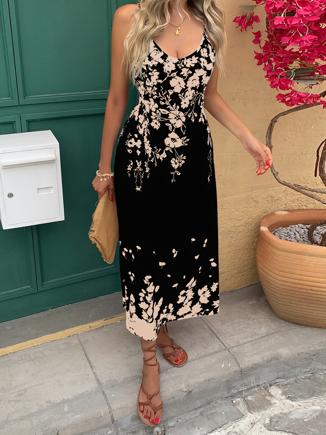 Ladies' Tropical Digital Printed Flower Sexy Elegant Vacation Leisure Business Commuting Festival Gift Birthday Party Cocktail Party Wedding Holiday Strap Spring/Summer Long Dress