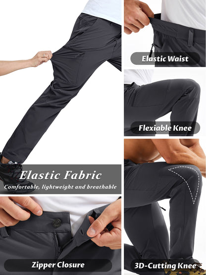 Men'S Cargo Pants Spring Hiking Trousers Quick-Dry Ripstop Stretch Fabric Breathable Moisture-Wicking Lightweight Elastic Waist And 3D-Cut 6 Pockets Outdoor Pants for Fishing Travel Camping, Work in Spring And Summer