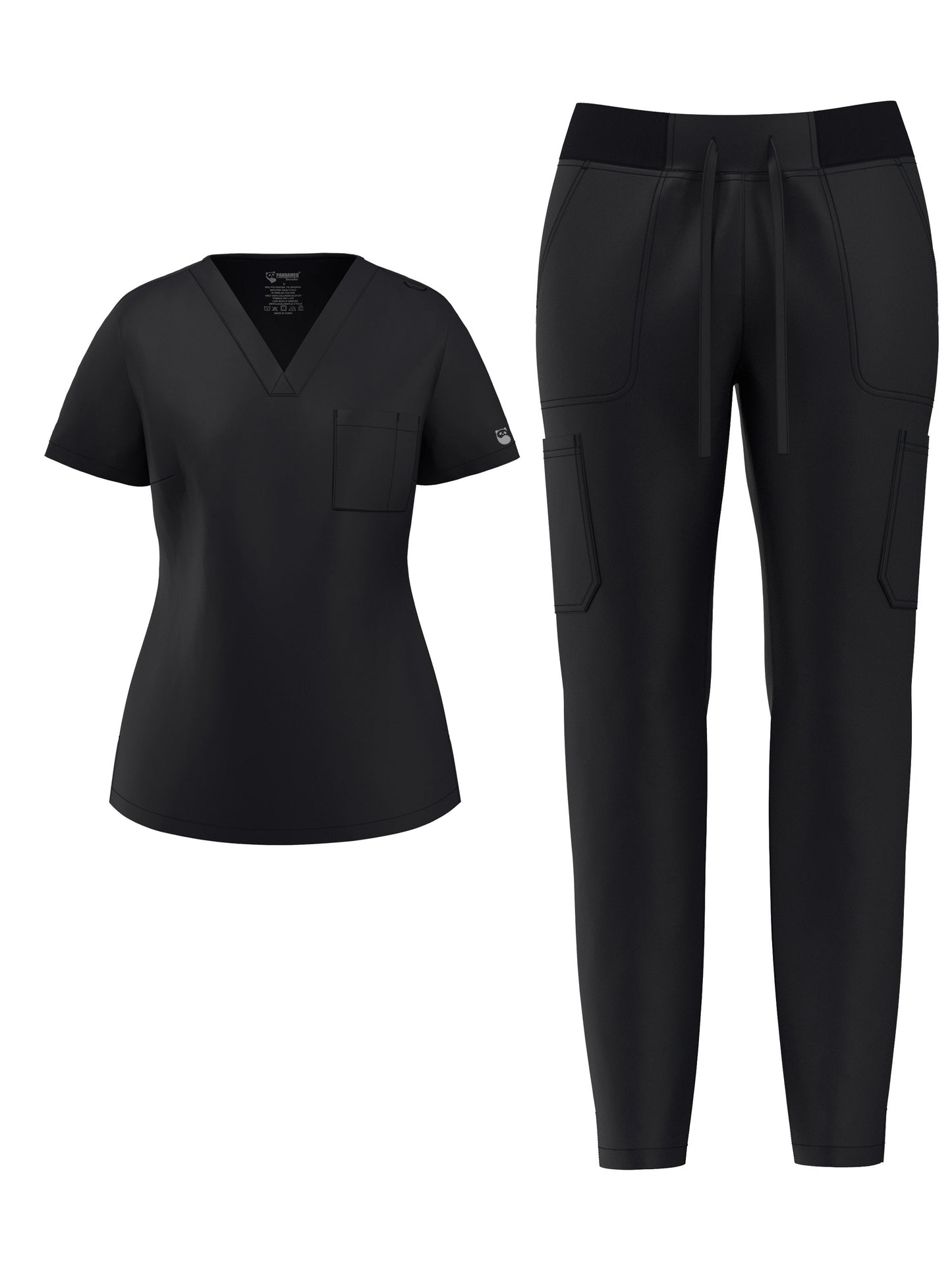 Women's Scrub Pants Set, Elastic Breathable Polyester Spandex Blend, V-Neck Short Sleeve with Pocket, Solid Color, for Work