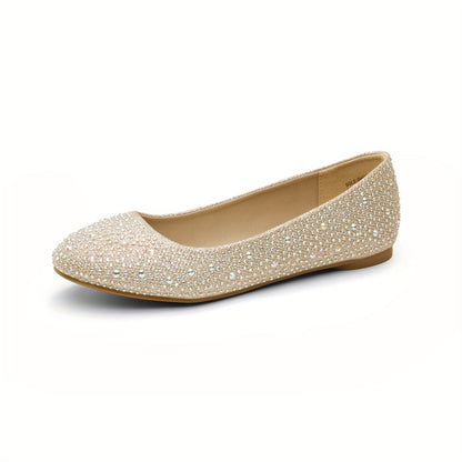 Women's Flat Sole-Shine Rhinestone Classic Ballet Flats Shoes Comfortable Elegant Fashion Shoes for Women 1/2 SIZE