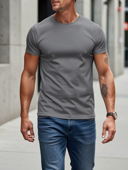 Men's Solid Color T-Shirt - Classic Neck Short Sleeve 893029