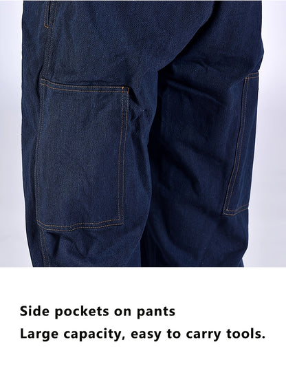 Thick Denim With Multiple Pockets, And Dust-proof Jumpsuit, One-piece Workwear, Suitable For Spring Outdoor Sports And Work, Unisex Style