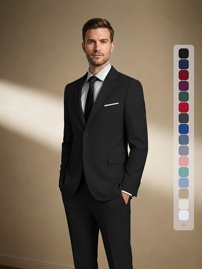 Men's Suits for Men, Trajes Para Hombres Elegantes - Solid Color Serge Blazer Pants Set, Slim Fit Modern Men's 2pcs Suit for Business, Formal & Graduation Events