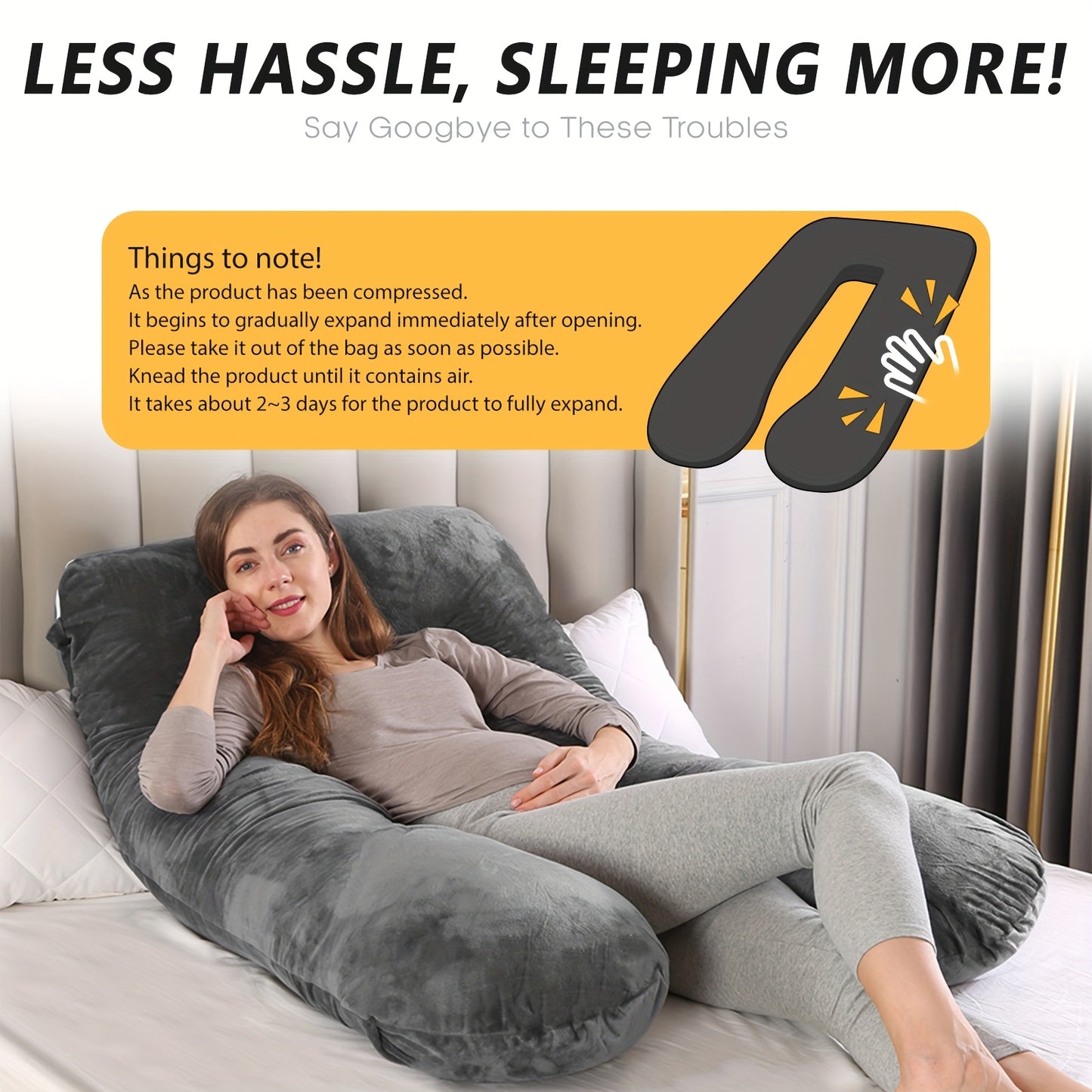 U-Shaped Maternity Pillow for Back, Neck, and Leg Support – Soft, Portable, and Comfortable Polyester Pregnancy Pillow for Expecting Moms, Hand Wash or Dry Clean, WINDY's DREAM