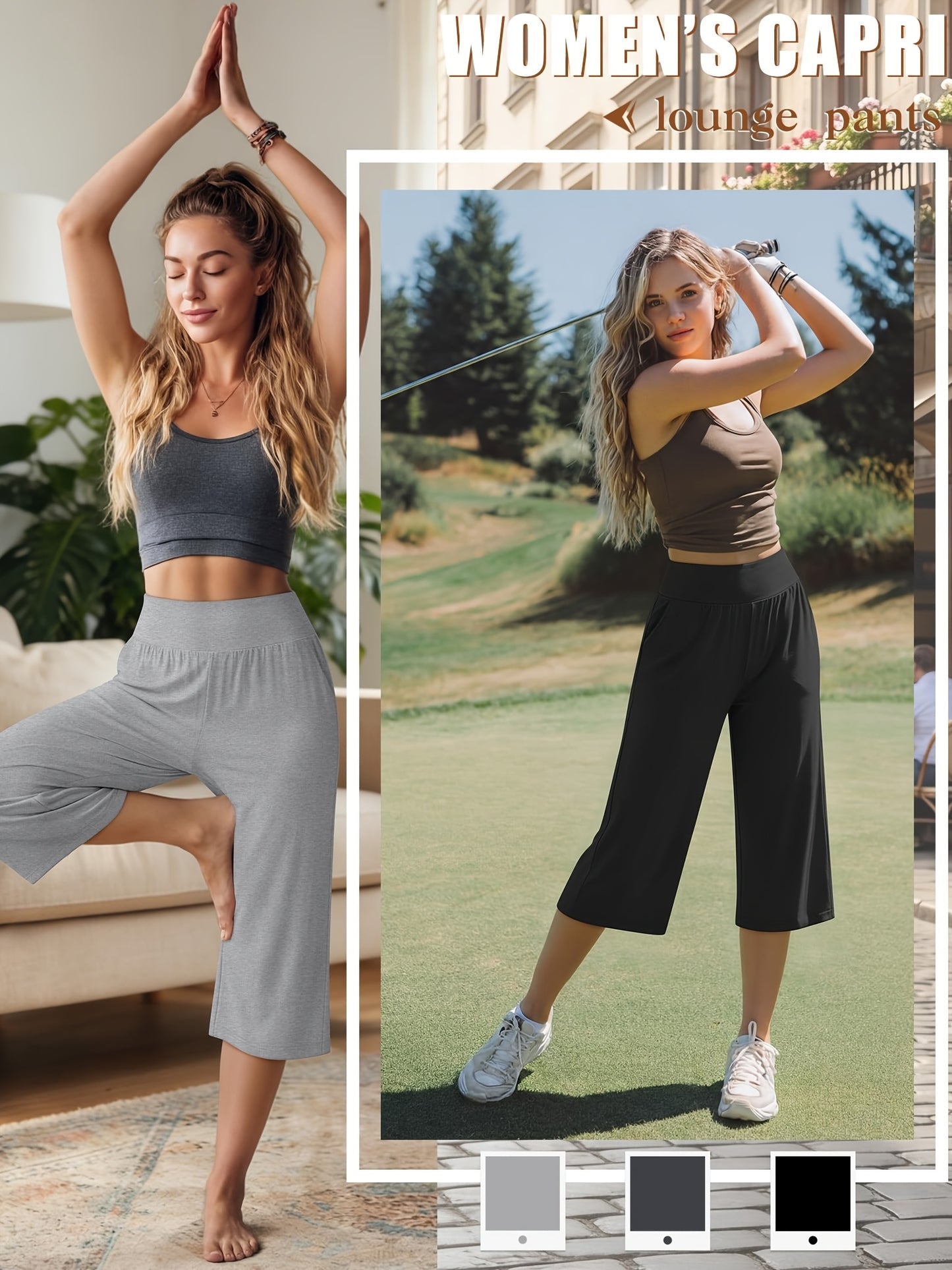 3 Pack Capri Pants For Women Loose Lounge Cropped Sweatpants Joggers Yoga Capri With Pockets