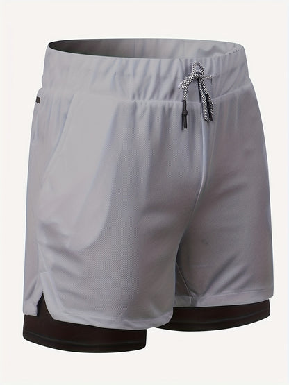 2-Piece Set Mens Running Shorts, 2-in-1 Shorts, Workout Running Shorts For Men, 7-Inch Gym Yoga Outdoor Sports Shorts