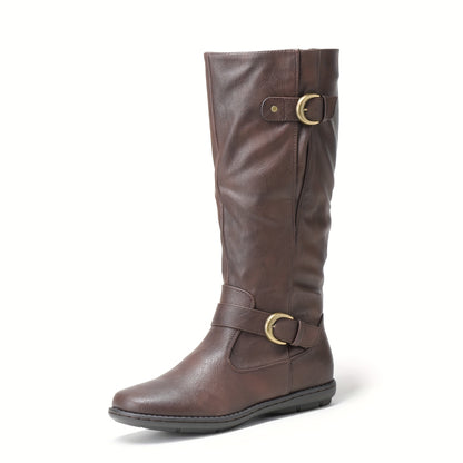 Women's Wide Calf Knee High Boots, Fashion Faux Fur-Lined Autumn Boots Winter Boots DurableComfortable Versatile Style Knee Length Women's Boots, Women Shoes