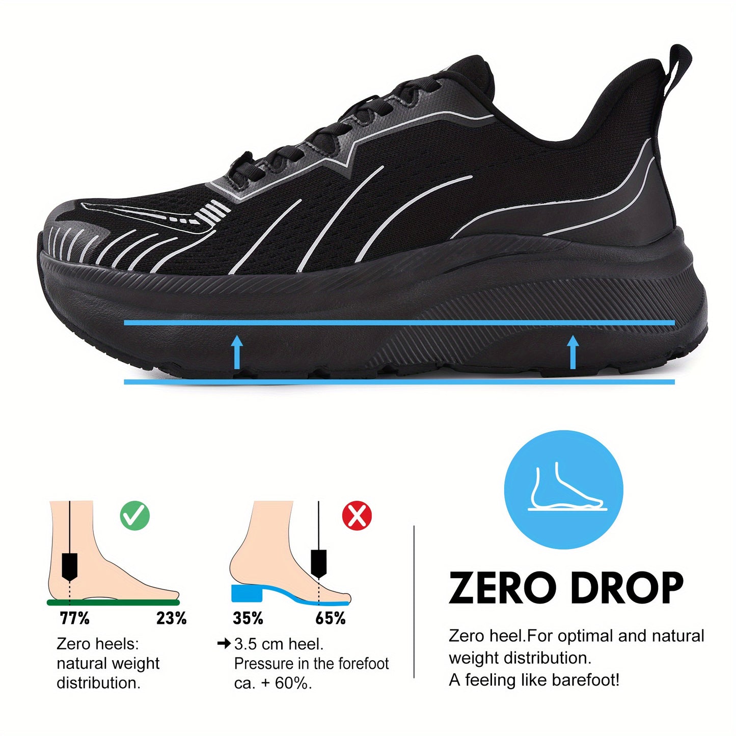 Men Hands Free Wide Toe Box Shoes Wide Sneakers For Running Walking Tennis Athletic Shoe Zero Drop Cushion Thick Sole Width Shoes
