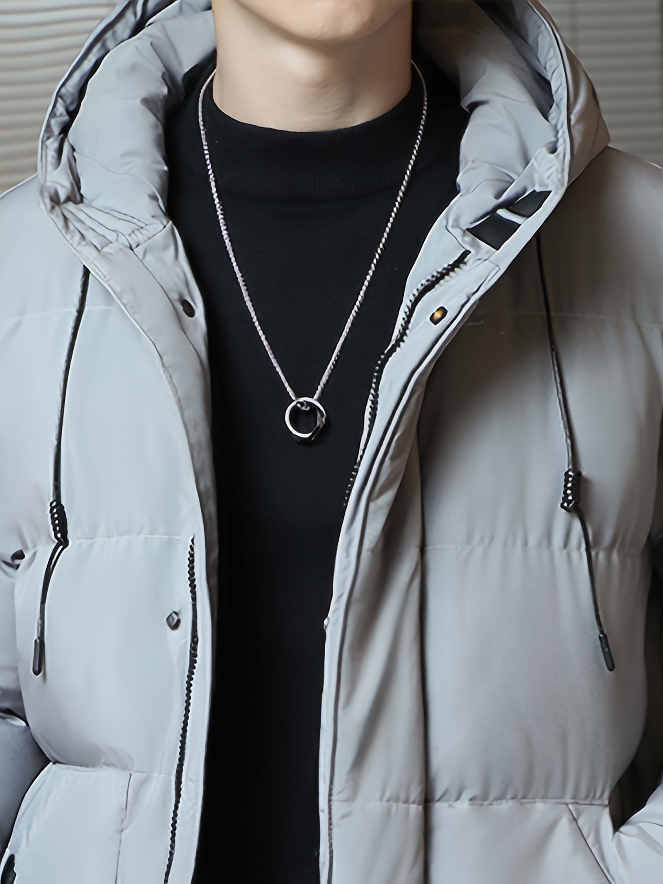 Men's Grey Polyester Long-Sleeve Coat - product view 2