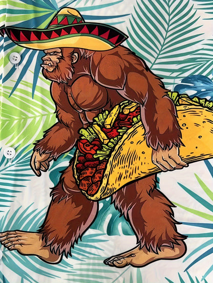Men's Hawaiian print short-sleeved shirt, beach party button style, tropical beach vibe, unique print, classic collar, casual button- shirt, for daily commuting wear, printed shirt, for holiday shopping, as a gift, Halloween costume