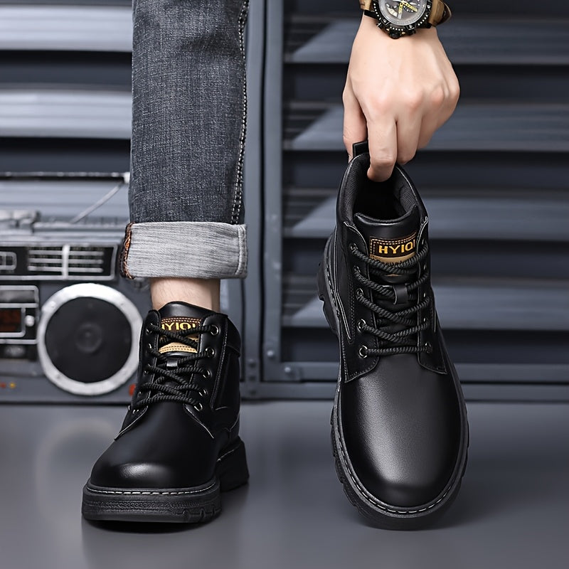 Men's Mid-Top Work Boots - Lace-Up Design, Durable Upper, Decorative Metal Accent, Non-Slip Lug Sole, Footwear for Work & Outdoor Activities