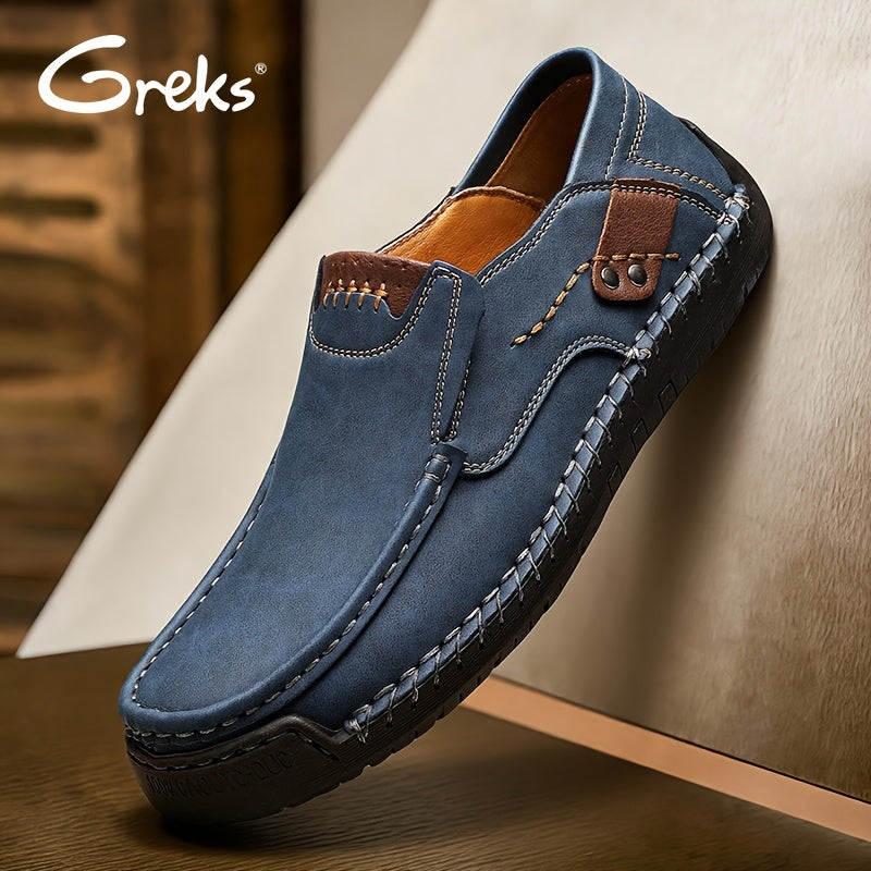 GREKS Handstitched Mens Driving Loafers Slip On Shoes Lightweight Breathable For Business Casual Travel Walking Outdoor