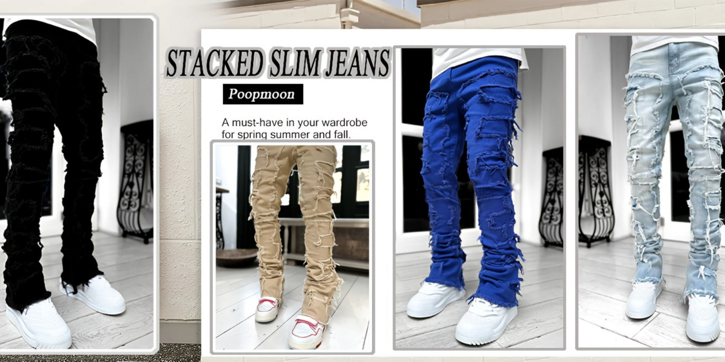 Men's Slim Fit Jeans - Classic Wash Distressed Streetwear 555173