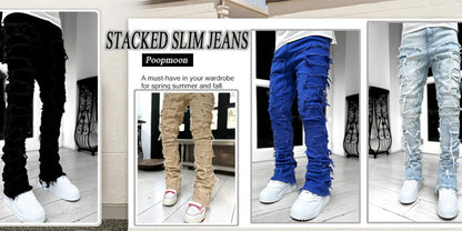 Men's Slim Fit Jeans - Classic Wash Distressed Streetwear 555173