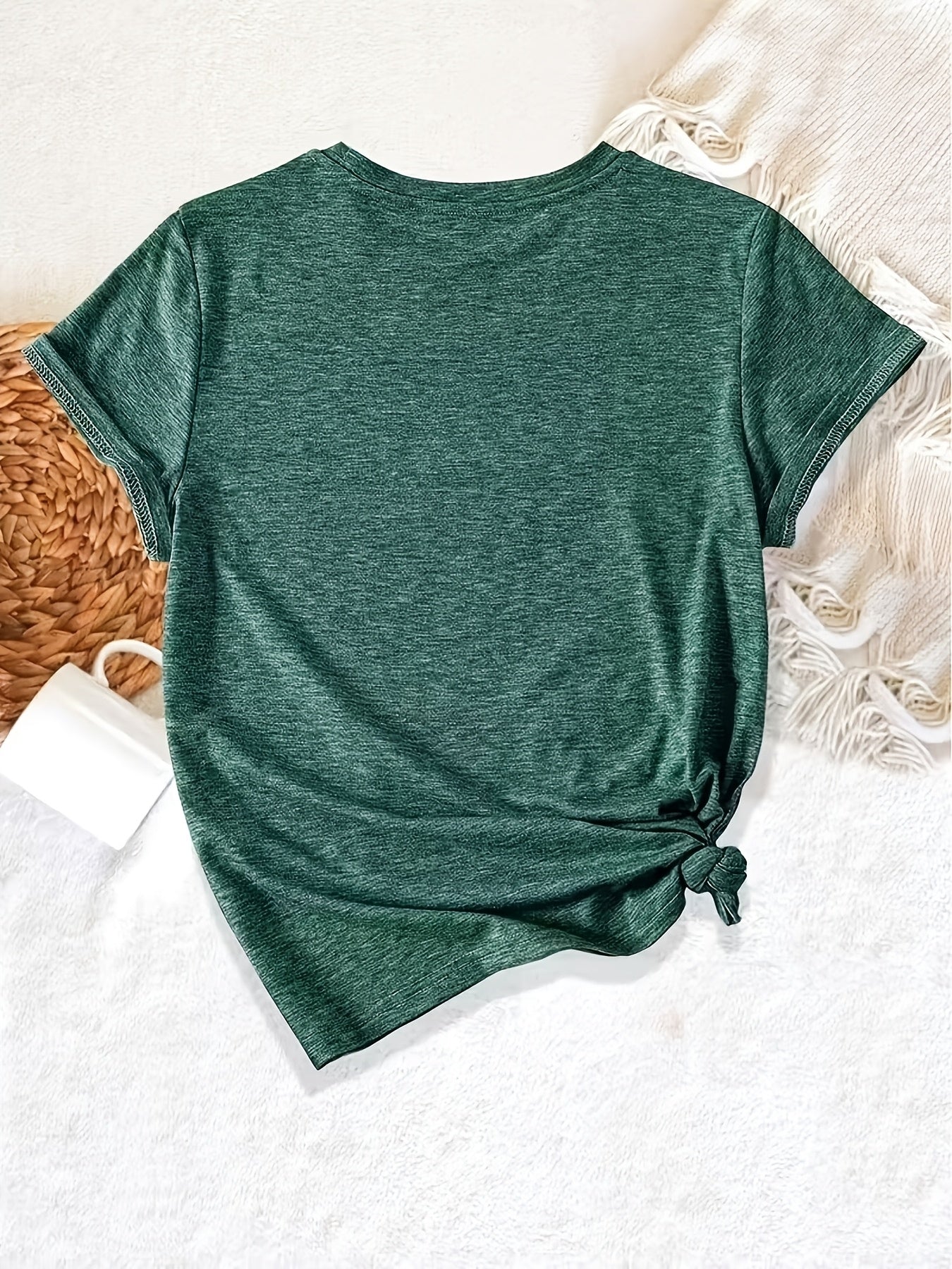 Ladies' Casual Summer T-Shirt - Women'S Knotted Hem Design with Graphic Print 'If I Shenan Once, I'll Shenanigan', Round Neck, Comfortable Fit for Everyday Wear and Sports, Fashion Street Style Tee