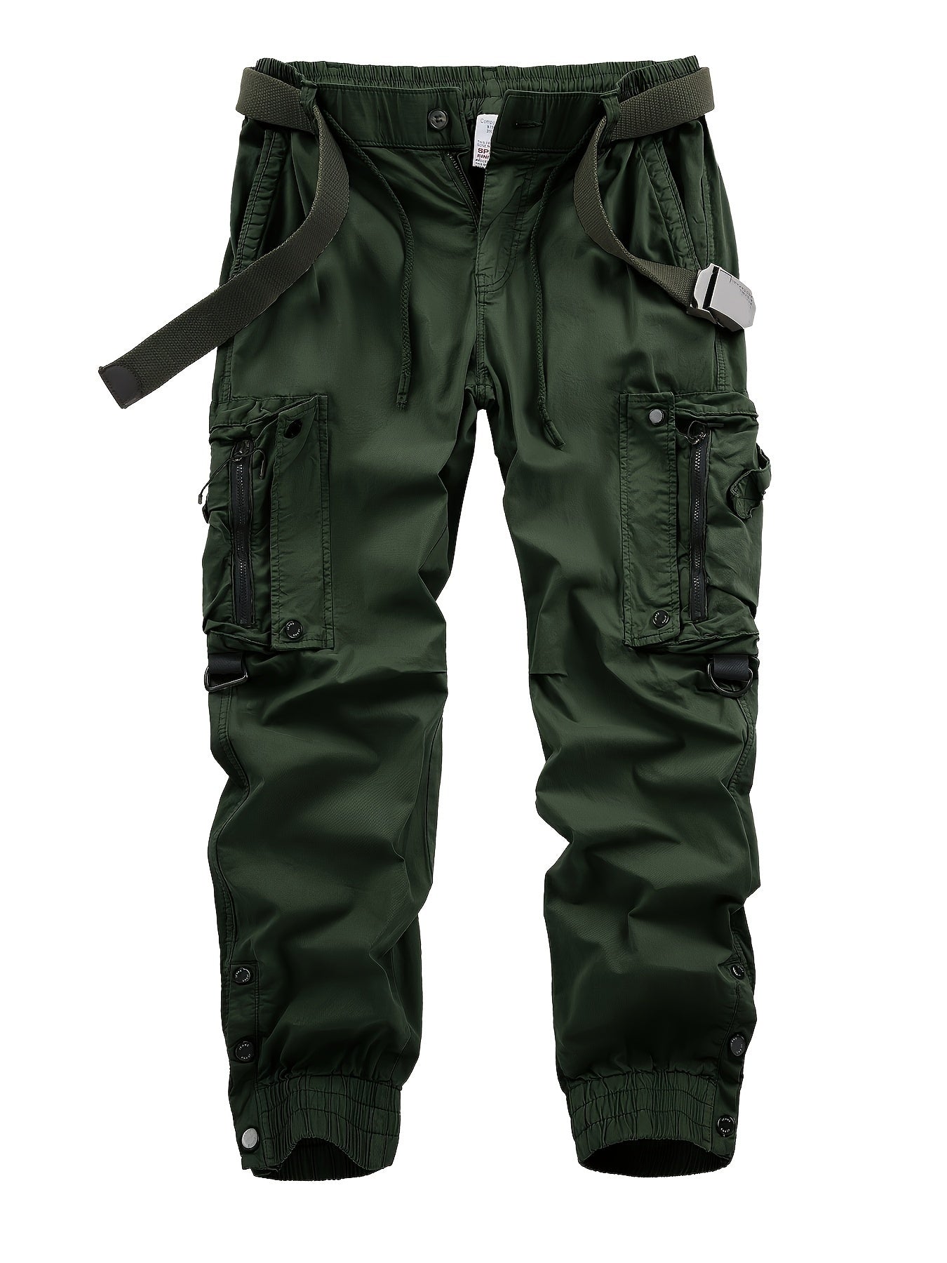 Solid Cargo Men's Casual Long Pants with Multiple Pockets AndButtons, Outdoor Hiking Camping Mountaineering