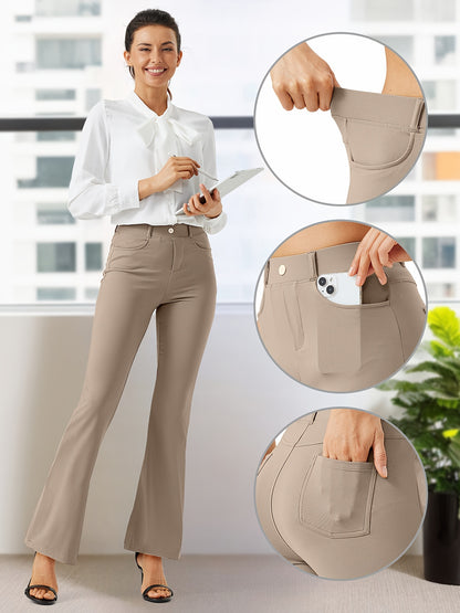 Plus Size, Plus Size Women's Dress Work Pants Slacks Stretch Comfy Breathable Soft Casual Office High Waisted Tummy Control Flare Pants with Belt Loops 4 Pockets Lounge Business