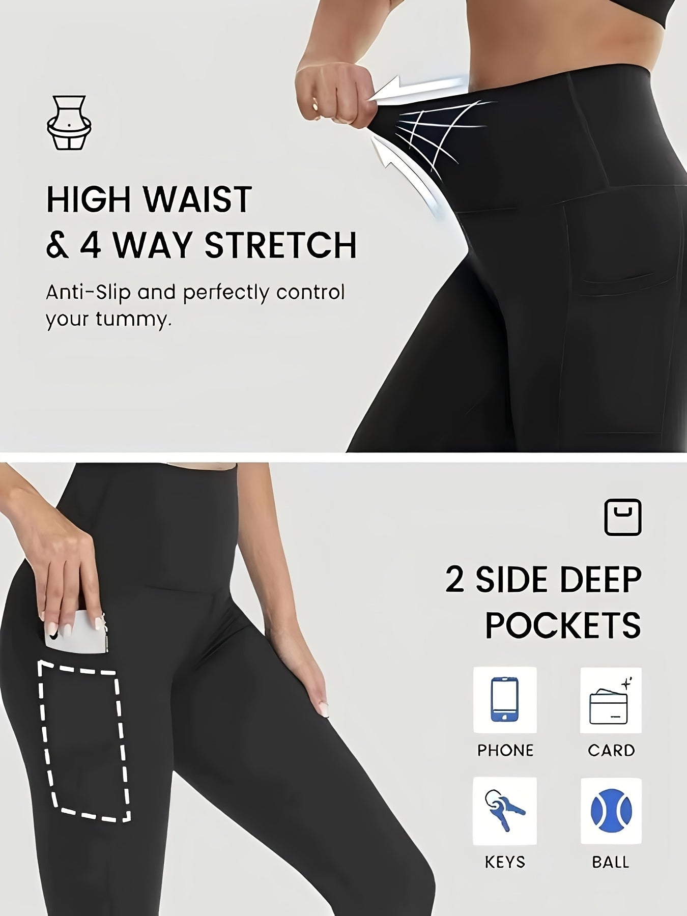 1pc Women'S High-Waisted Yoga Pants with Pockets, Solid Color Fabric, Sporty Style, High Stretch Athletic Running Leggings for Adults Thanksgiving Day Christmas Costumes for Women