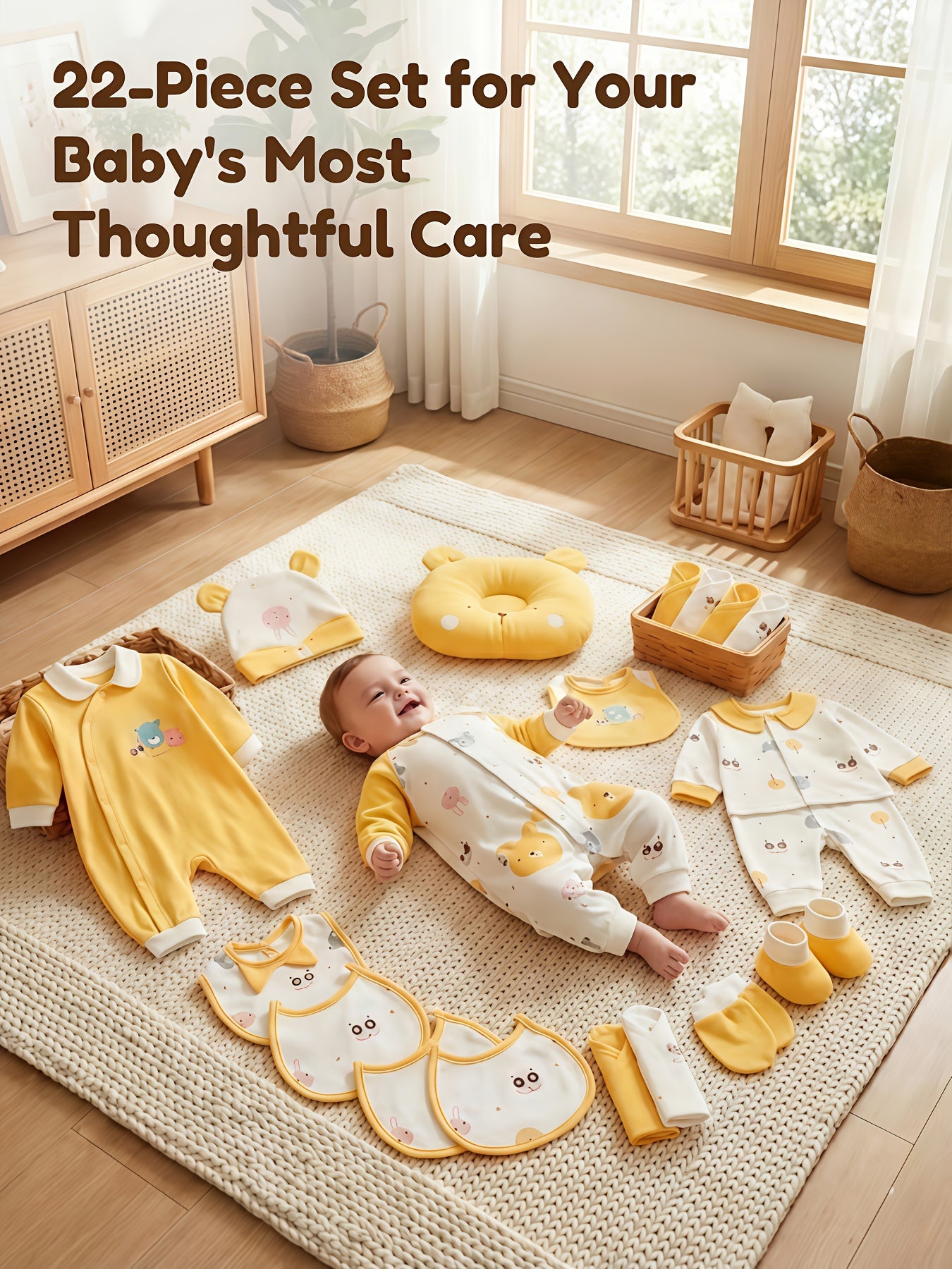 Baby Boy Clothes + Baby Items, Newborn Daily Necessities Complete Set, 0-3 Months, Total 22pcs, 3 Sets Of Clothes +Swaddle Blanket+ Hat + Hand And Foot Covers, Full Moon Summer Long Sleeve Set, Baby Romper, Local Warehouse, Baby Shower Gift