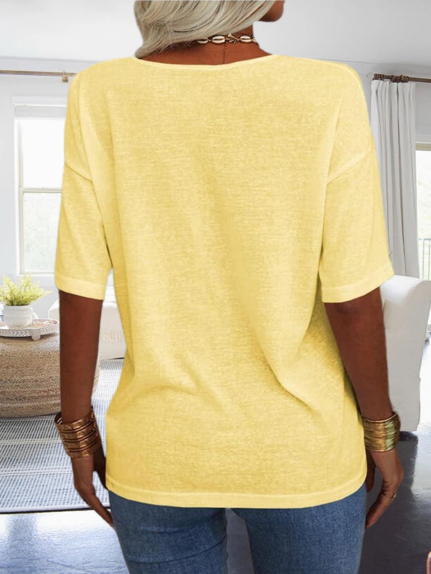 Women's Casual Loungewear Top, Loose V-Neck Short Sleeve Shirt, Soft Comfy Basic Daily Home Wear