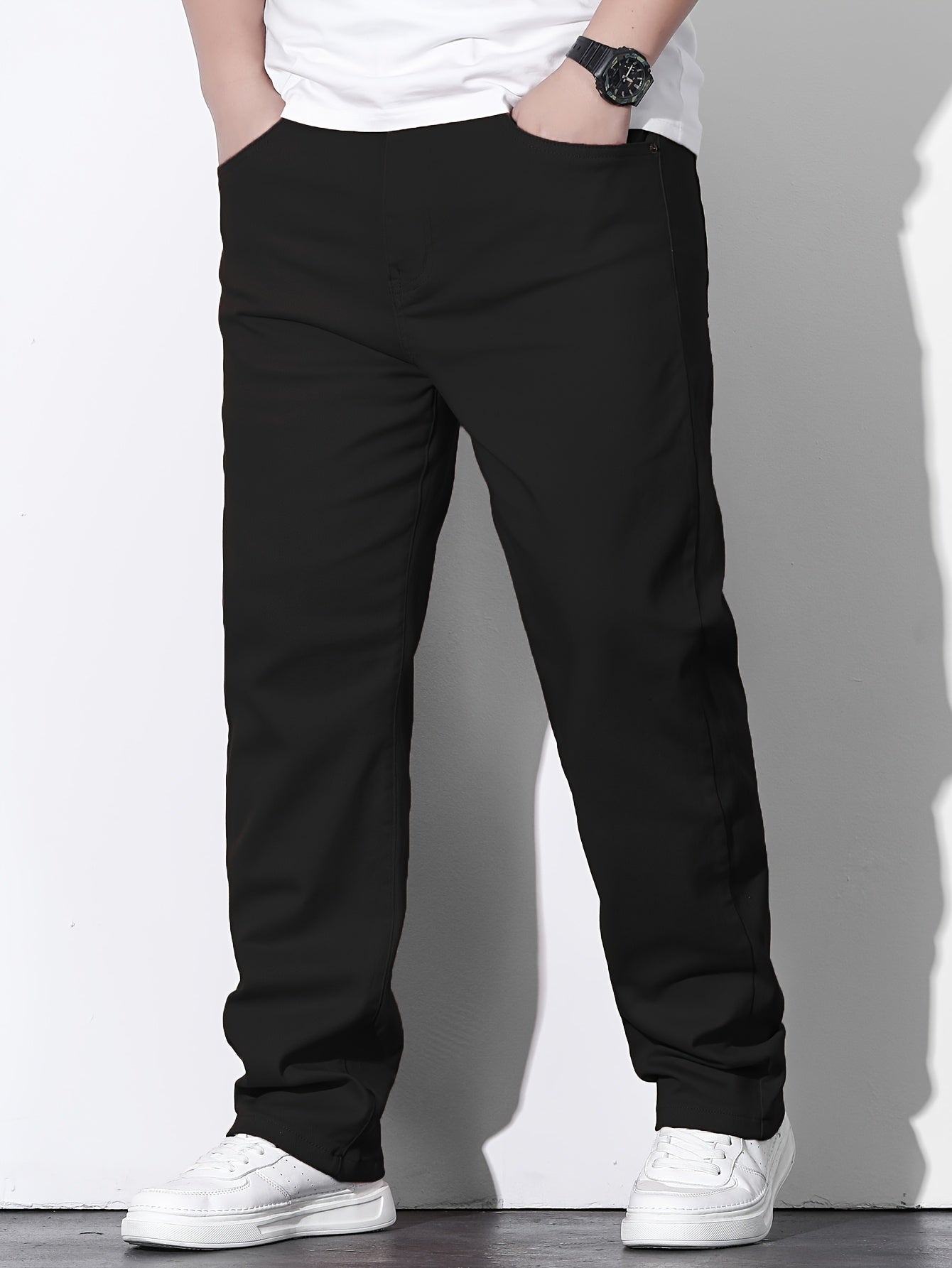 Men'S Plus Size Stretch Straight Leg Jeans - Casual Pockets with Comfortable And Breathable for Spring, Summer, Autumn, Solid, Regular Fit | Straight Leg Jeans | Comfort Fit, Jeans, Plus Size