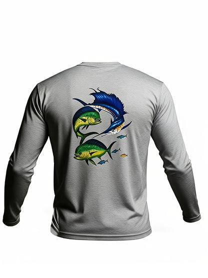 3pcs Men's Graphic Long-Sleeve Shirts for Men SPF UPF 50+ Fishing T-Shirt Quick-Dry Lightweight
