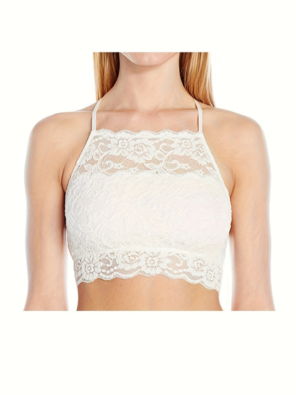 4 Pack High-Neck Lace Bralette for Women Racerback Floral Crop Top Vest Bra