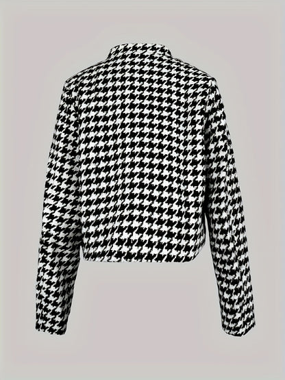 Women's Houndstooth Outerwears & Jacket Stand Collar Long Sleeves Autumn Winter Fall Clothes 2024 Women Classics Coat