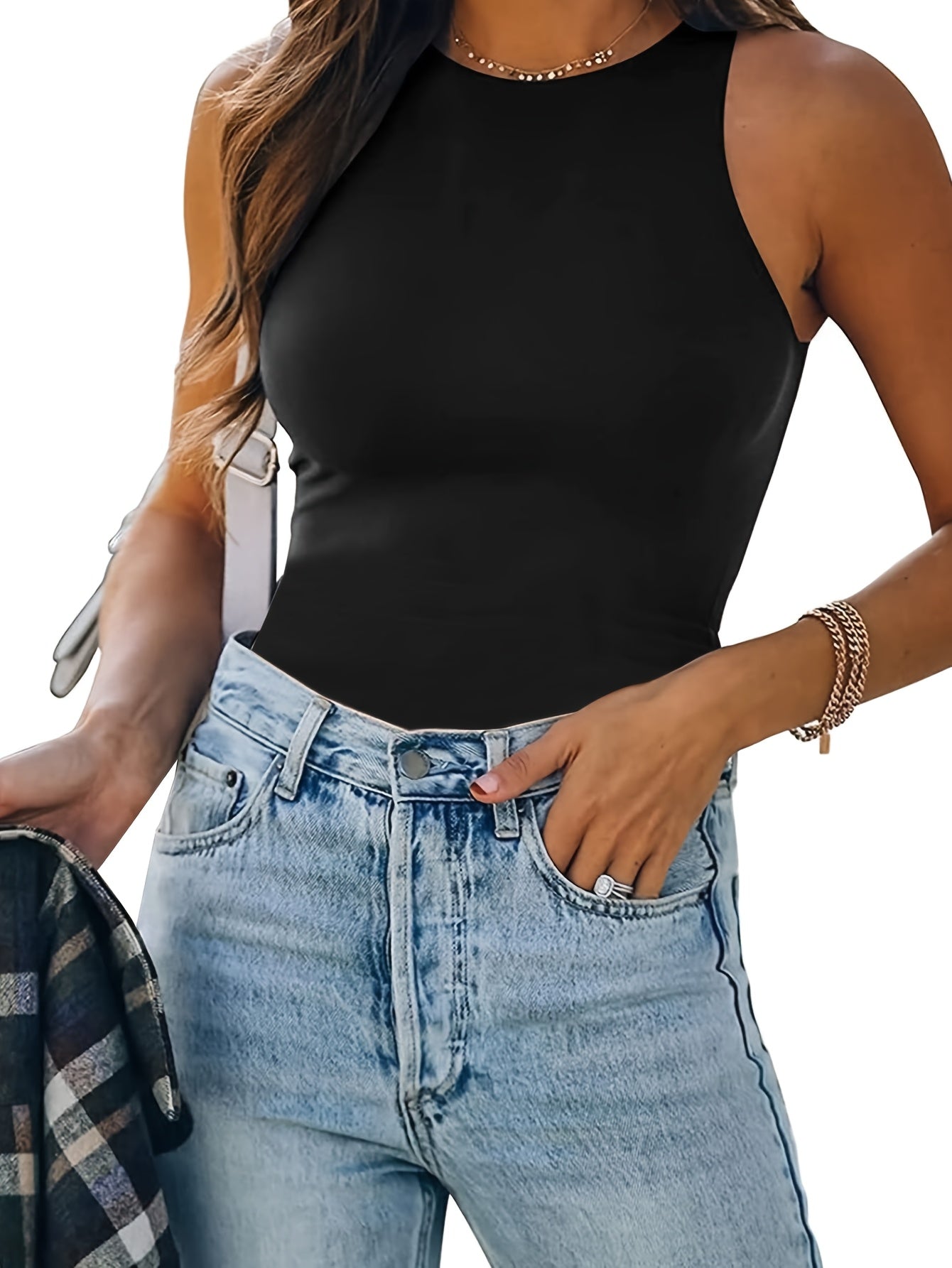 3pcs-Women's Spring And Summer New High-necked Sleeveless Waist And Abdomen Casual Vest, Comfortable And Breathable Fabric, Suitable for Daily Casual Wear, Shopping, Attending Parties, Parties, Dating, All Seasons