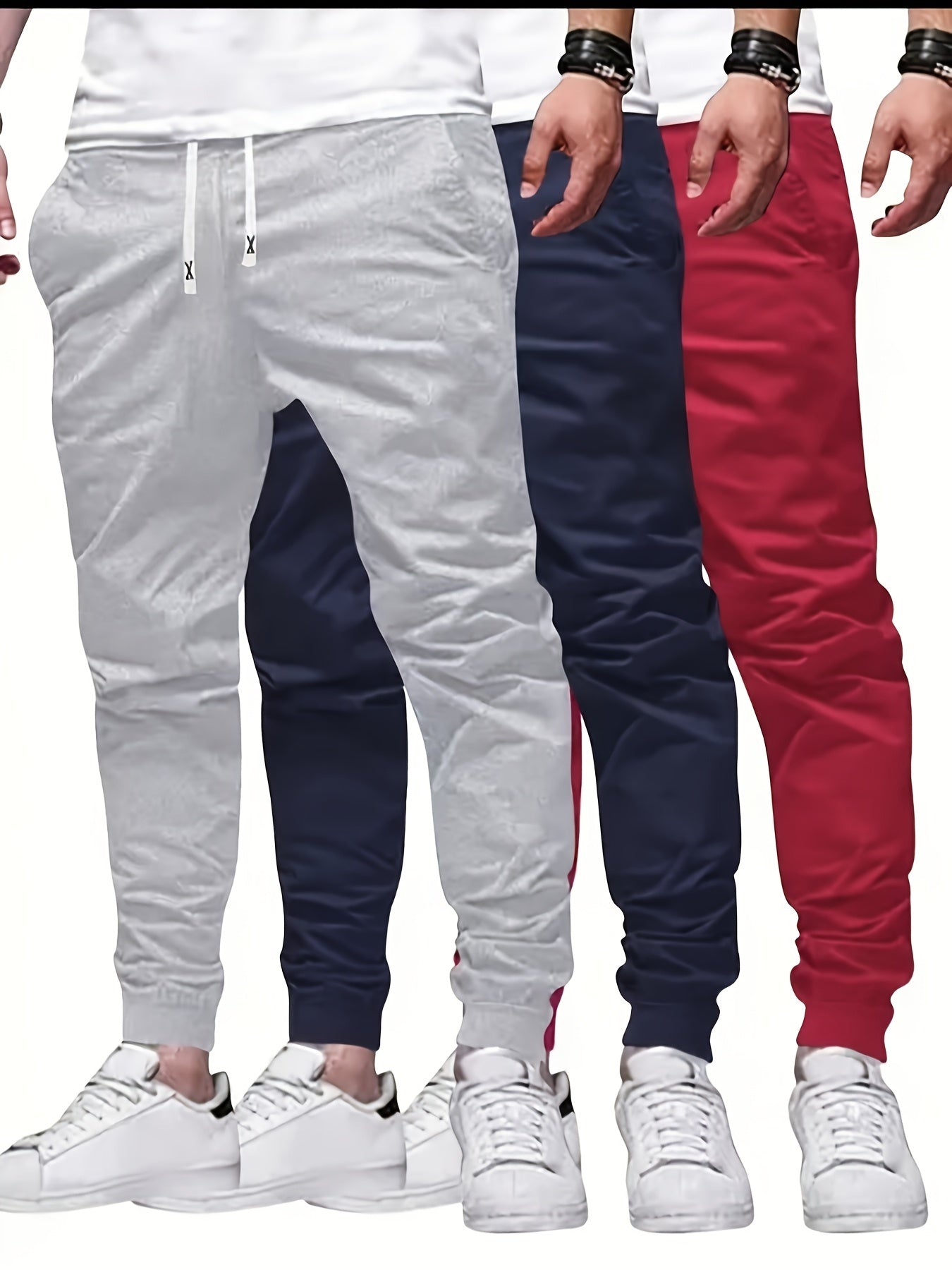 5pcs Men's Casual Sweatpants, Polyester Knit Fabric, Cotton Solid Color, Regular Fit with Pockets, Elastic Waist Drawstring Joggers Ideal Gift, Loose Waist, Spring Clothes, Summer Clothes, Valentine's Day Gifts, Easter Gifts, Discounted