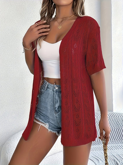 Plus Size, Plus Size Women's Lightweight Lace- Cardigan - Open Front Semi-Sheer Cover-Up with Cut-Out Design, Casual Chic Spring/Summer Beachwear for Vacation & Leisure, Summer Layering Piece | Elegant Cardigan | Elegant Craftsmanship, Lace Cardigan