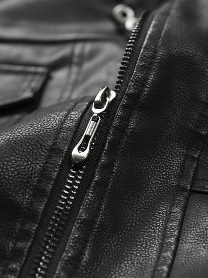 Women's Vintage-Style PU Leather Jacket - High Quality, Windproof, Tear- with Detachable Hood Casual Outdoor Riding Jacket