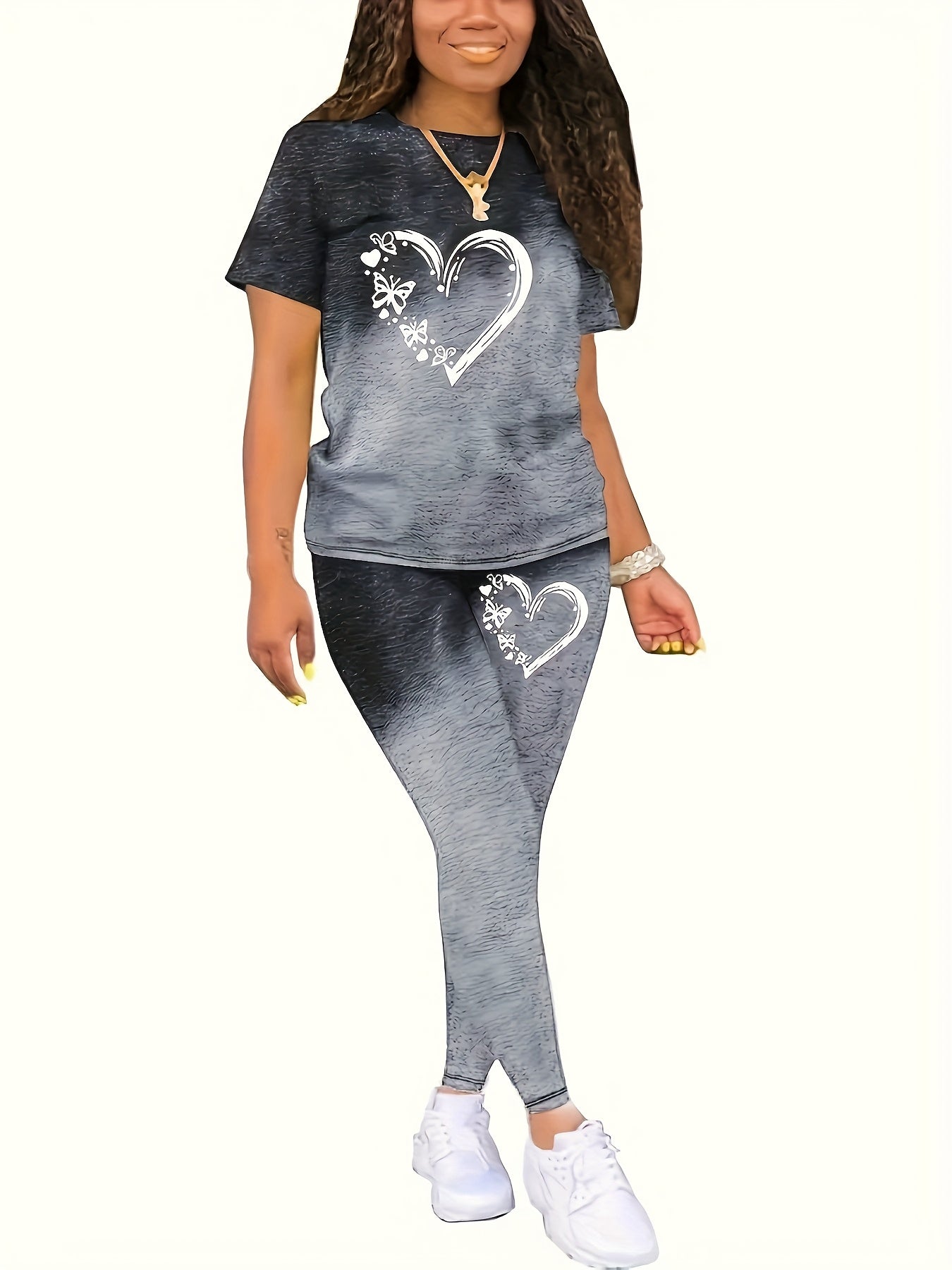 Love Butterfly Print Spring And Summer New Women's Casual Two-piece Set