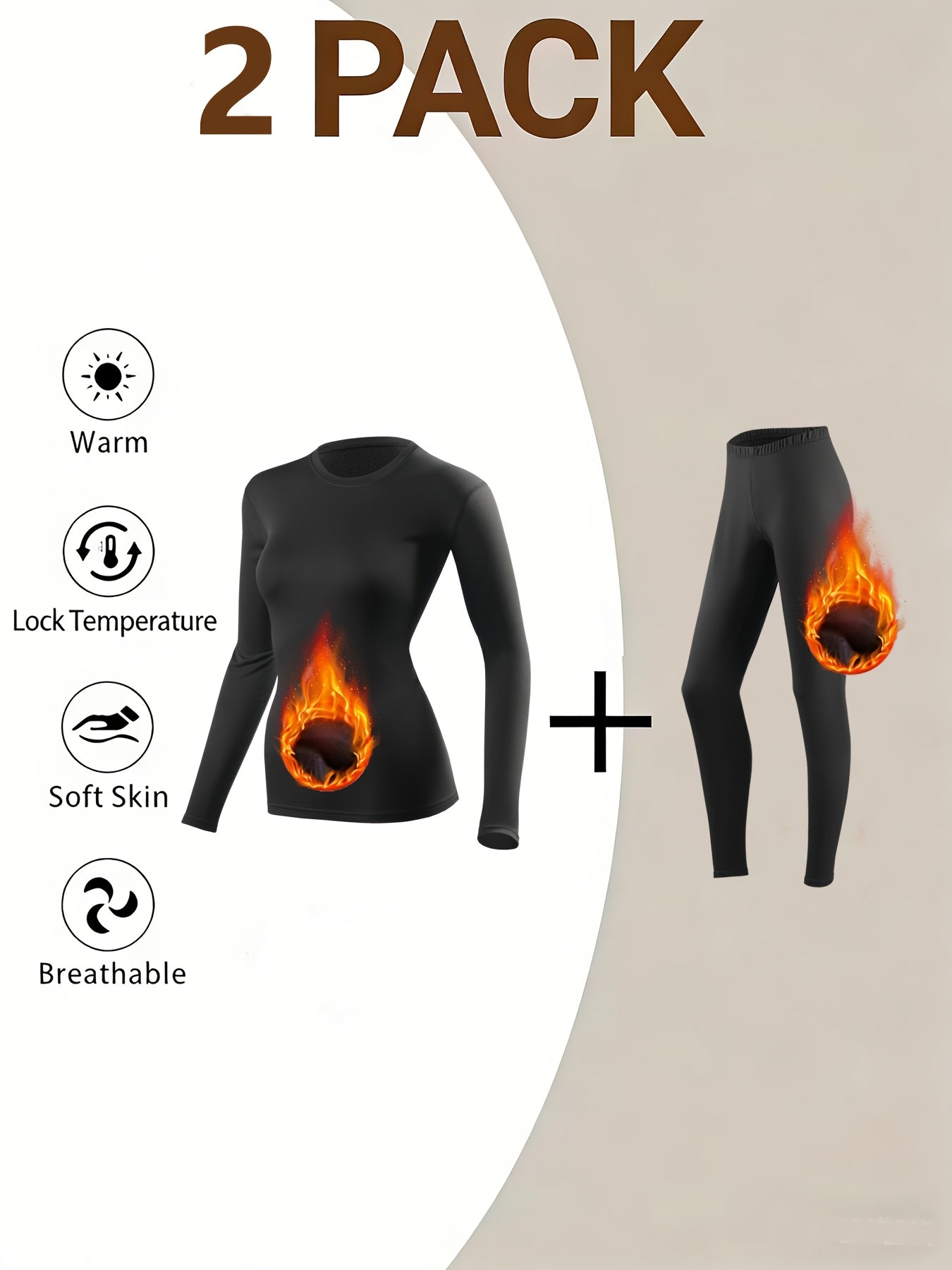 2pcs Women's Thermal Underwear Set, -Lined Leggings Compression Thermal Sleepwear, Loungewear & Activewear Base Layer Set Perfect for Winter Sports, Outdoor Adventures, And Everyday Casual Wear Ideal for Skiing, Yoga, And Cycling