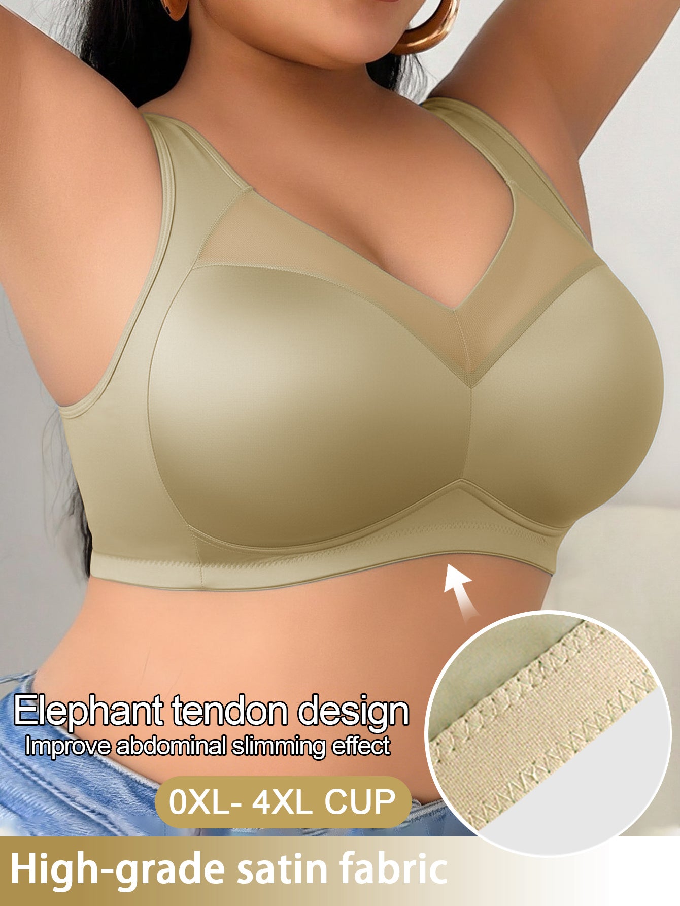 Wire-Free Plus Size Bra for Women - Mesh Design, Glossy Satin Seamless Underwear, Comfortable Breathable Soft Support, Non-Adjustable Straps with Non-Removable Padding, Nylon Smooth Plus Size Bra, Perfect for Everyday Casual Wear