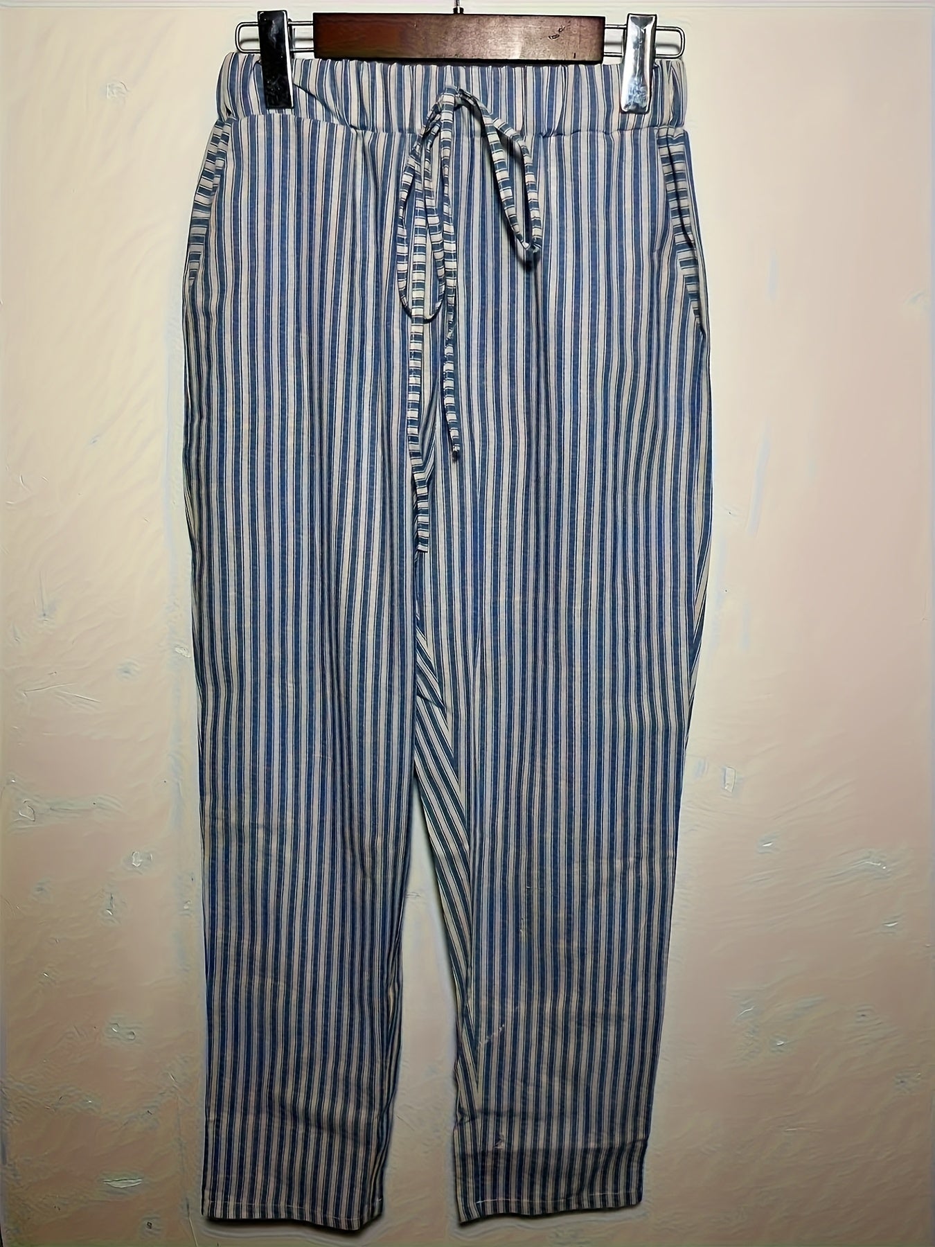 Women's High-Waisted Casual Wide Leg Pants - Lightweight Polyester, Machine Washable, All-Season Comfort with Side Stripe Detailing, 3/4 Length Relaxed Fit for Casual Attire, Comfy Pants, Versatile Wardrobe Staple, Stylish Stripe Detailing, Durable Constr