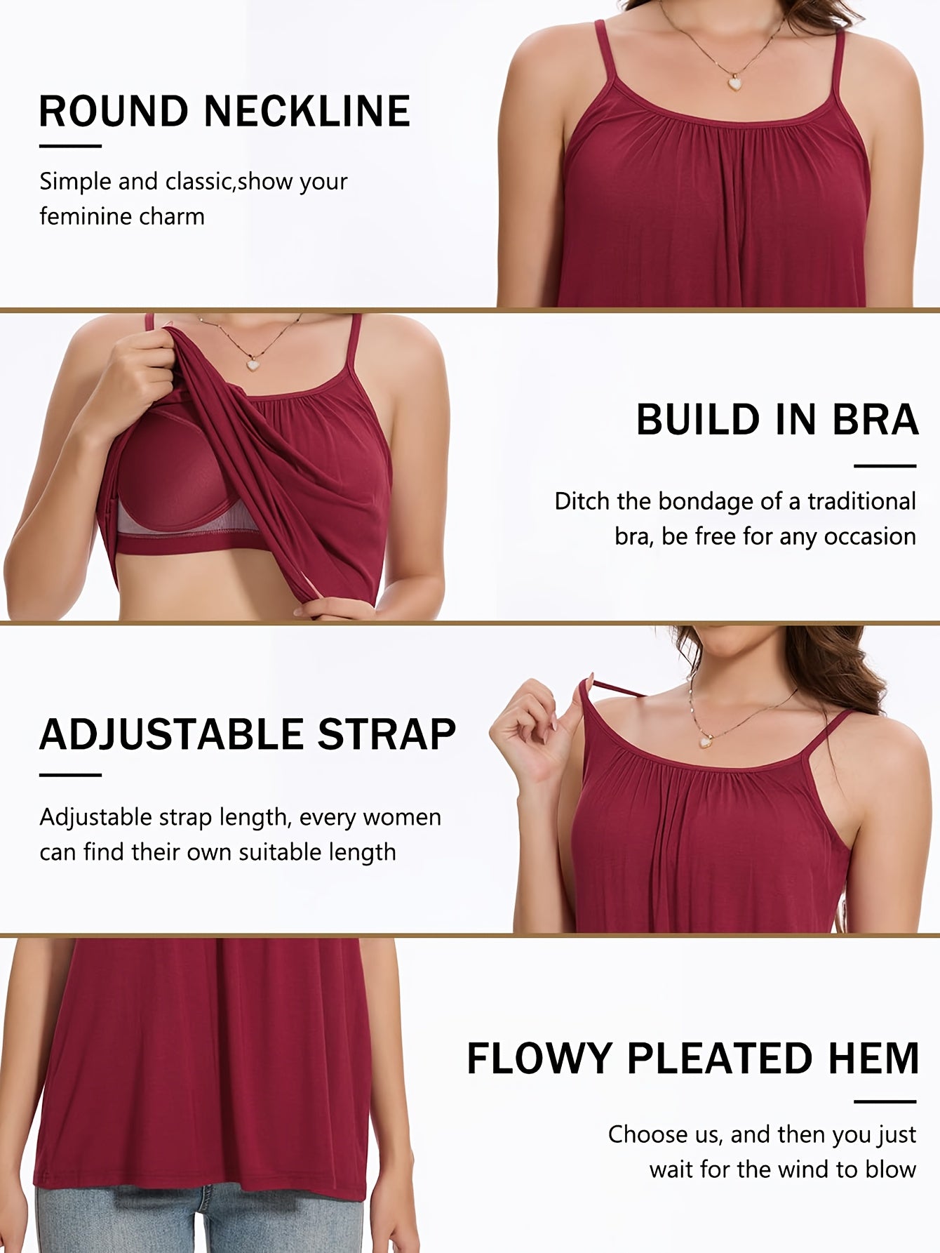 Vislivin Summer Women'S Camisole Tops with Built-In Bra - Seamless Sleeveless Tank Tops, Soft Flowy Loose Fit Cami with Adjustable Spaghetti Straps, Comfy Elegant Blouse for Casual Wear