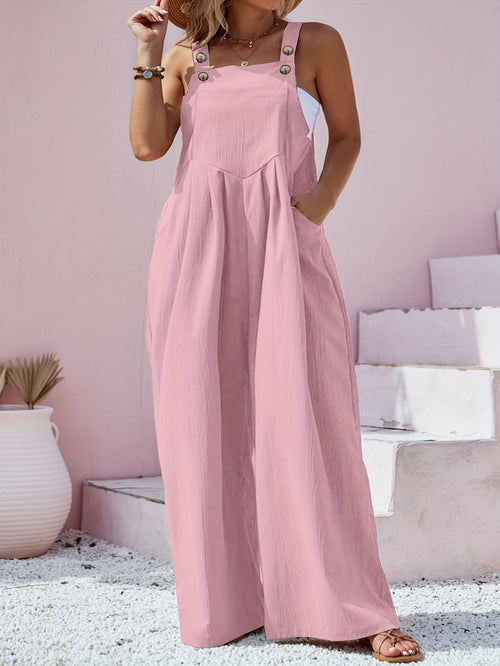 Plus Size - Plus Size Women'S Jumpsuit Spring And Summer Button Back Tie One-piece Pants - Back Tie Button Design, Thin Thickness, Loose - Spring & Summer Plus Size Women'S Vacation Jumpsuits