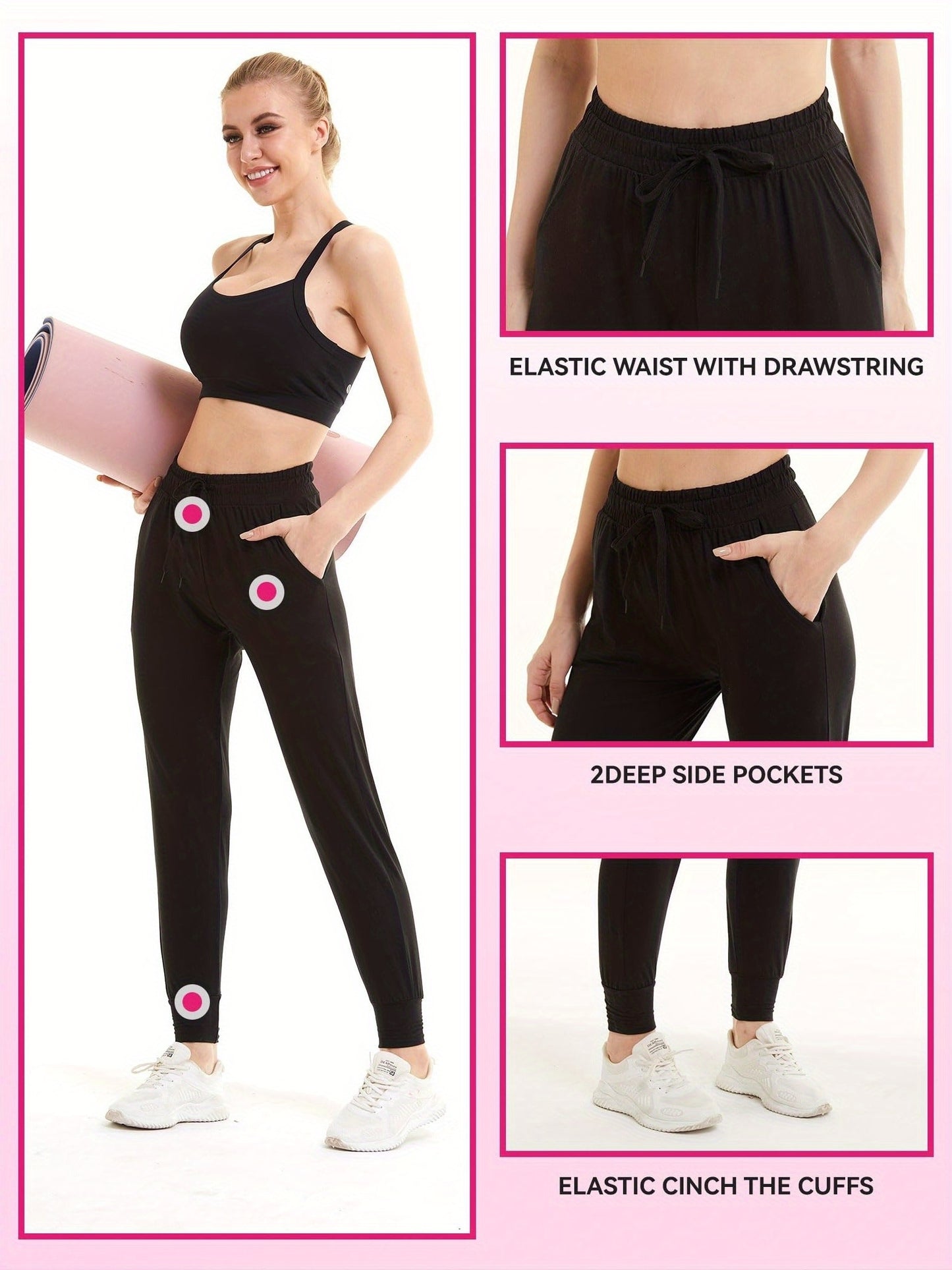 4pcs Soft Lightweight Jogger Sweatpants with Pockets & Drawstring Waist - Comfy Pants Suitable for, Travel, Lounge - Casual Wear, Solid Color, Year-Round Use (Regular Fit)