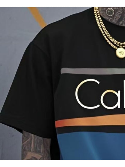 Men's Large Size Oversized T-Shirt - Full-Body 3D Letter Print Modern Typography Top, Loose Fit Round Neck Short Sleeve Casual Shirt Suitable for Spring/Summer Wear, Durable Digital Print Blouse Style for Tall Males (Machine Washable), PLUS SIZE
