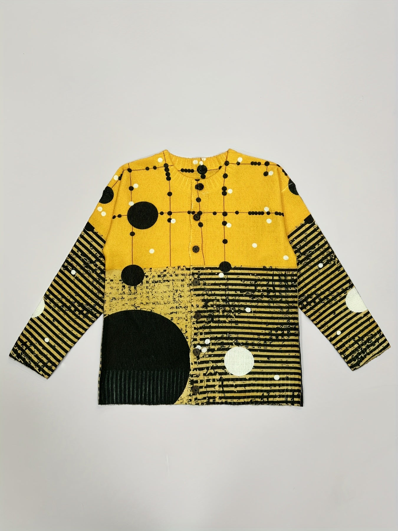 Cardigan with a Simple Polka Dot And Striped Pattern, Featuring Long Sleeves And a 3D Print Design for Women.