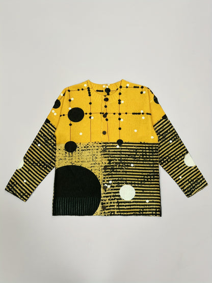 Cardigan with a Simple Polka Dot And Striped Pattern, Featuring Long Sleeves And a 3D Print Design for Women.